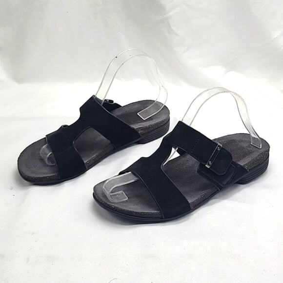 MUNRO JODY SLIDES SANDAL BLACK LEATHER/NUBUCK VELCRO STRAP LADIES 9.5 NWOB - Picture 1 of 16